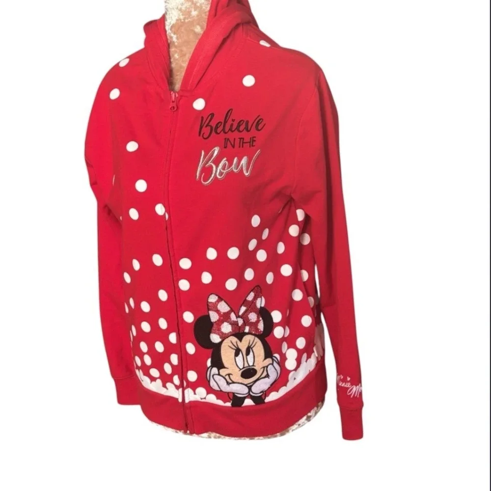 Disney Parks Minnie Mouse Red Polka Dot Embroidered Zip Hoodie XL Official youth